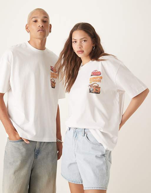 ASOS DESIGN Disney Pixar Unisex Oversized T-shirt With Cars Prints In White