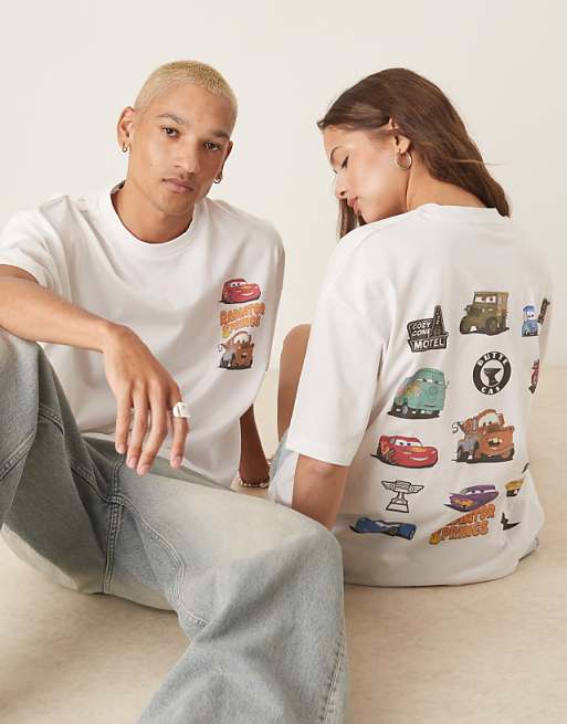 ASOS DESIGN Disney Pixar Unisex Oversized T-shirt With Cars Prints In White