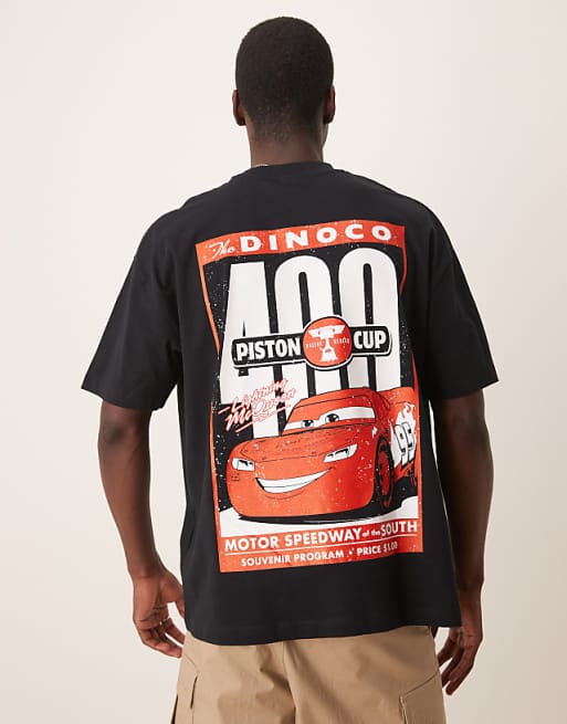 ASOS DESIGN Disney Pixar Unisex Oversized T-shirt With Cars Lightning McQueen Prints In Black