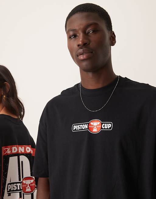 ASOS DESIGN Disney Pixar Unisex Oversized T-shirt With Cars Lightning McQueen Prints In Black