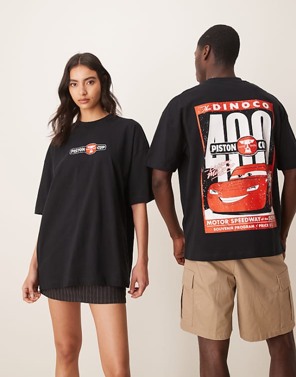 ASOS DESIGN Disney Pixar unisex oversized t-shirt with Cars Lightning McQueen prints in black
