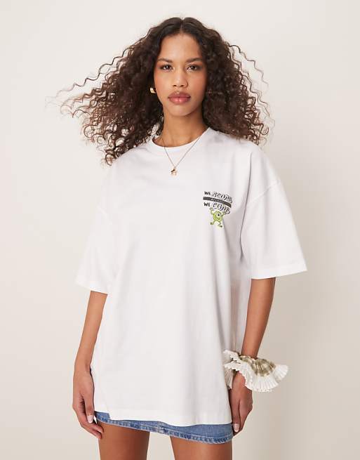 ASOS DESIGN Disney Pixar Unisex Oversized T-shirt With Monsters Inc Prints In White