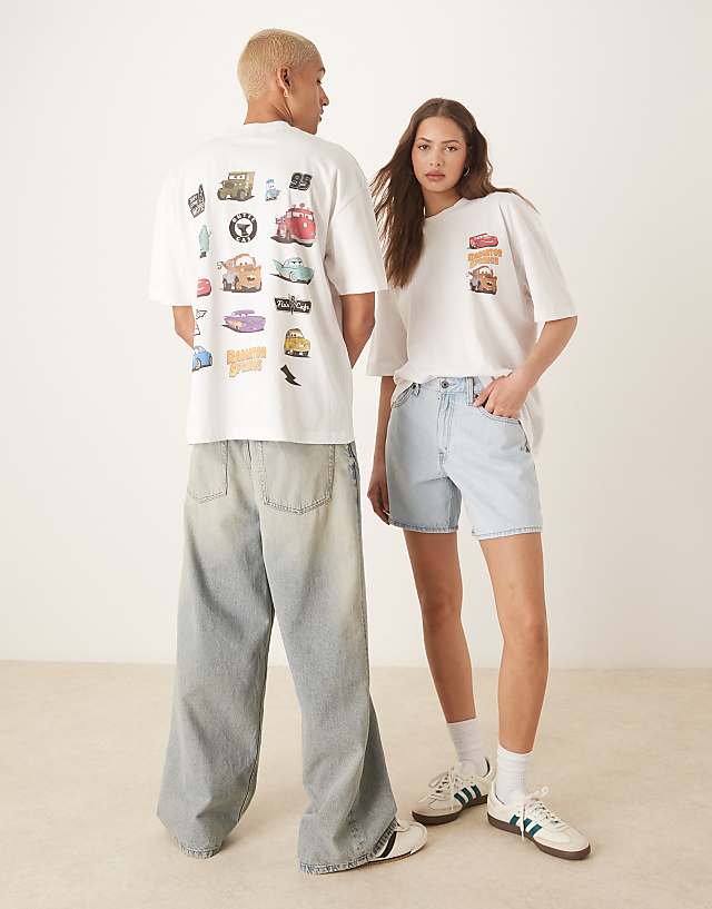 ASOS DESIGN Disney Pixar unisex oversized t-shirt with Cars prints in white
