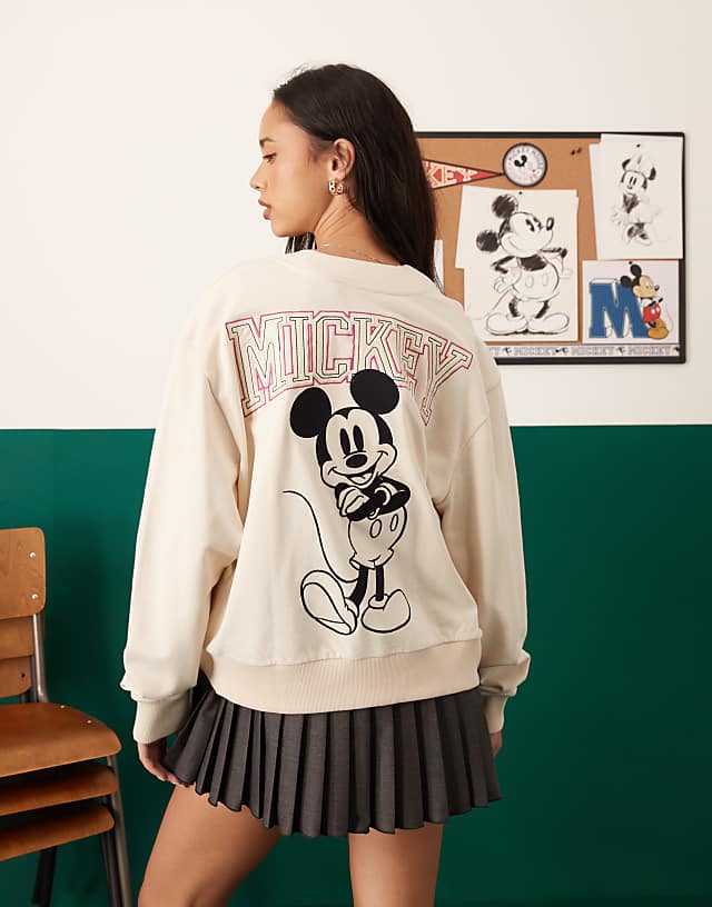 ASOS DESIGN Disney Unisex Oversize Cream Cardigan With Mickey Mouse Embroidered Print