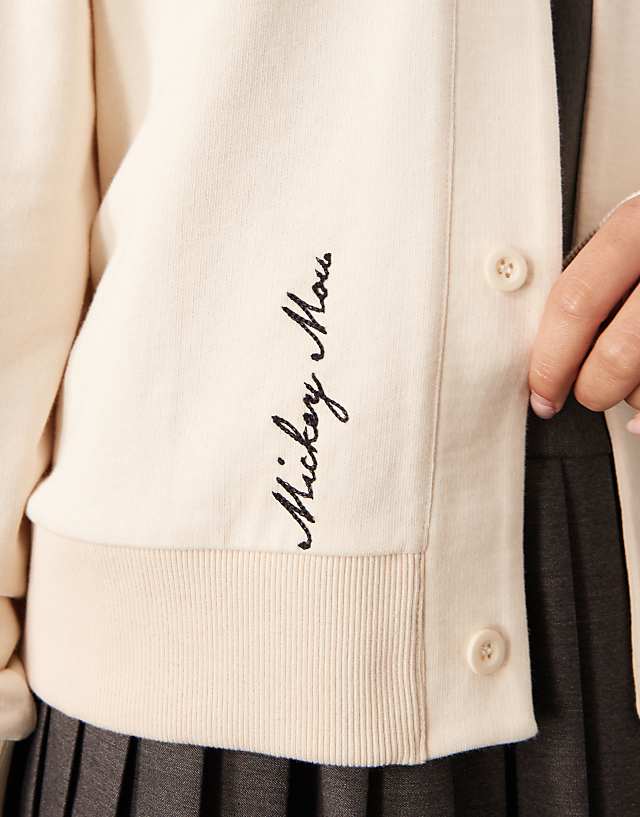 ASOS DESIGN Disney Unisex Oversize Cream Cardigan With Mickey Mouse Embroidered Print