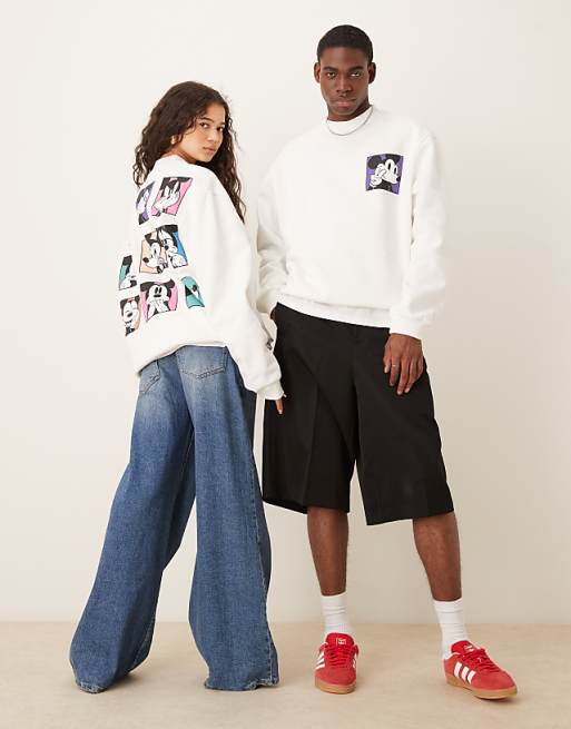 ASOS DESIGN Disney Unisex Oversize Sweatshirt With Mickey Mouse Print In White