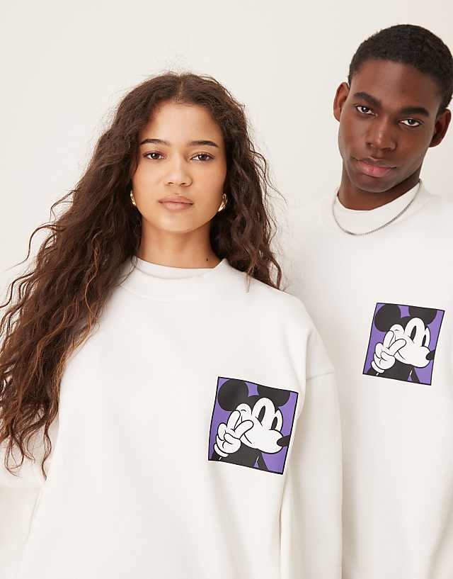 ASOS DESIGN Disney Unisex Oversize Sweatshirt With Mickey Mouse Print In White