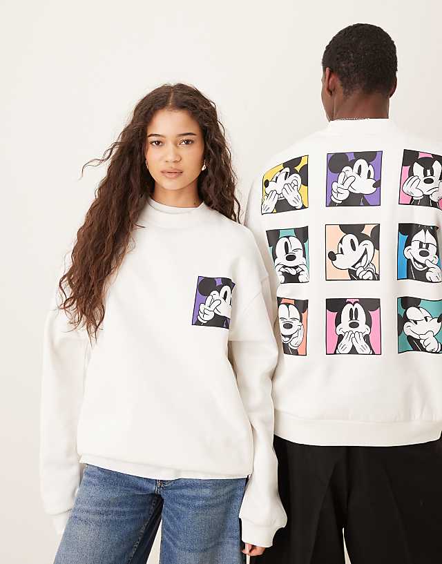 ASOS DESIGN Disney unisex oversize sweatshirt with Mickey Mouse print in white