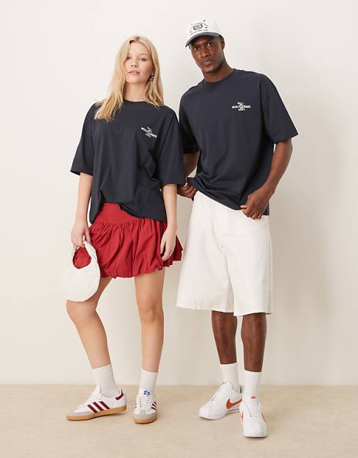ASOS DESIGN Disney Unisex Oversized T-shirt With Mickey Mouse Print And Embroidery In Navy