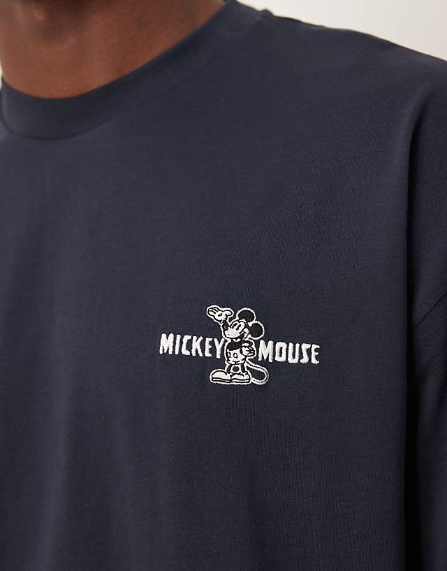 ASOS DESIGN Disney Unisex Oversized T-shirt With Mickey Mouse Print And Embroidery In Navy