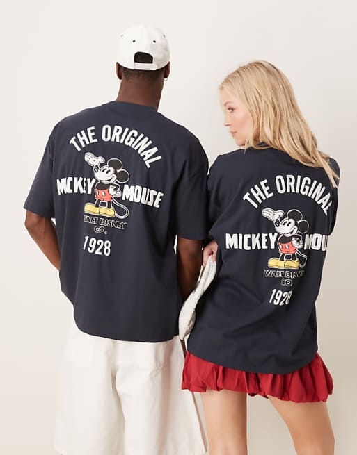 ASOS DESIGN Disney Unisex Oversized T-shirt With Mickey Mouse Print And Embroidery In Navy