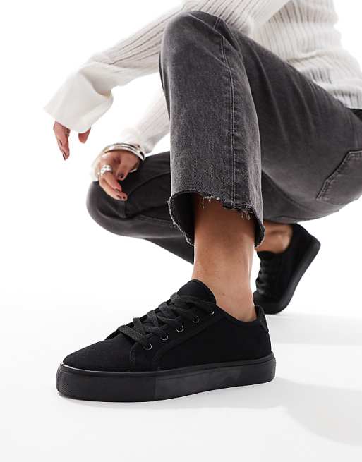 ASOS DESIGN Dizzy lace up trainers in black drench