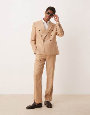 ASOS DESIGN Double Breasted Linen Blend Regular In Camel