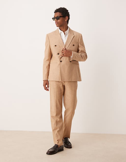 ASOS DESIGN Double Breasted Linen Blend Regular In Camel