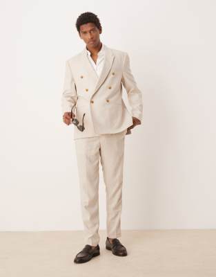 ASOS DESIGN Double Breasted Regular Linen Blend Suit In Natural Beige
