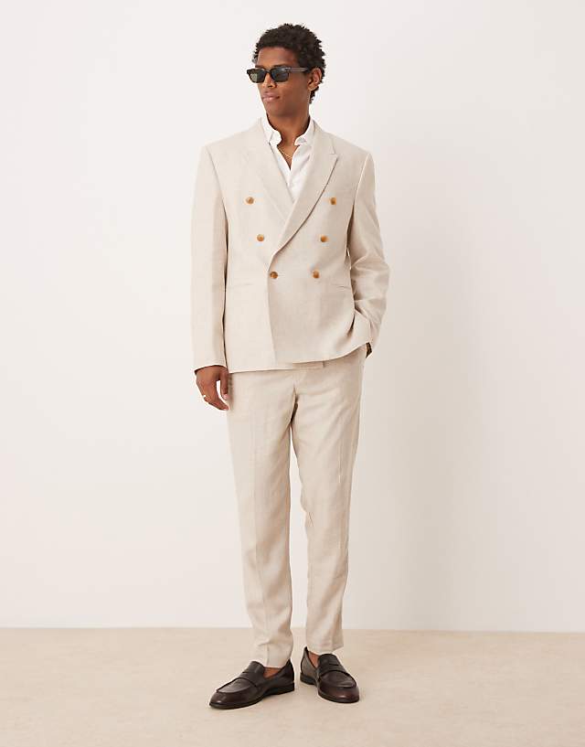 ASOS DESIGN double breasted regular linen blend suit in natural beige