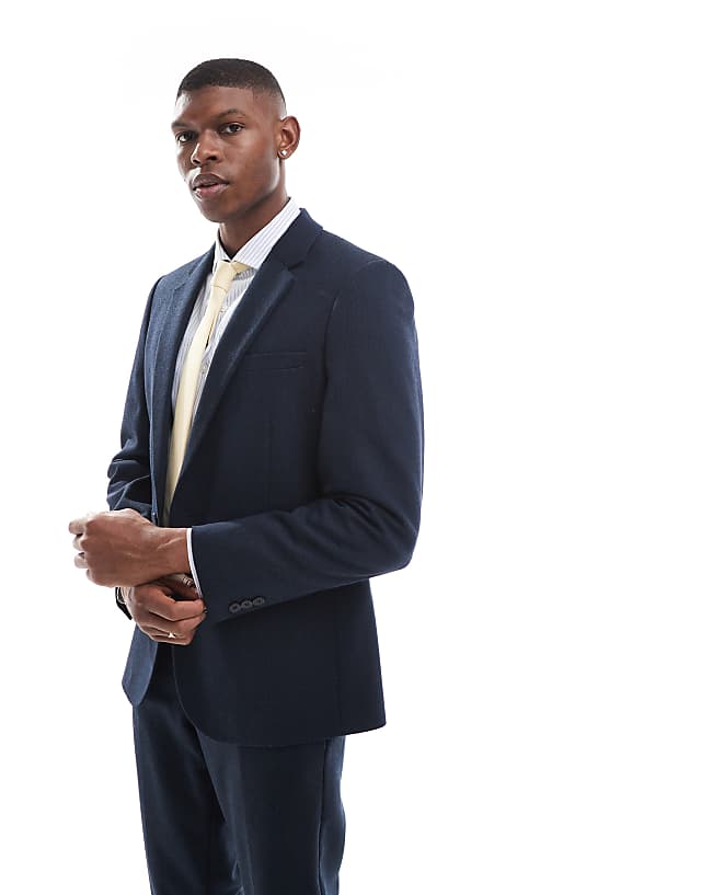 ASOS DESIGN Double Breasted Skinny Suit With Wool In Blue Barleyweave