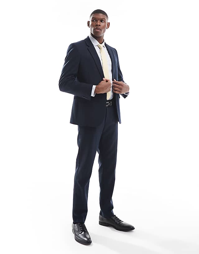 ASOS DESIGN Double Breasted Skinny Suit With Wool In Blue Barleyweave