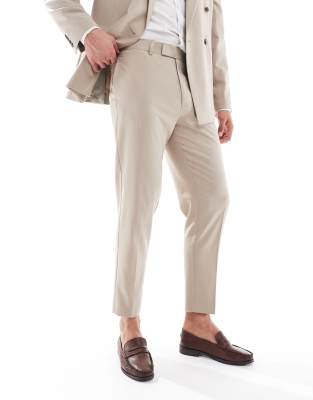 ASOS DESIGN Double Breasted Slim Suit In Beige