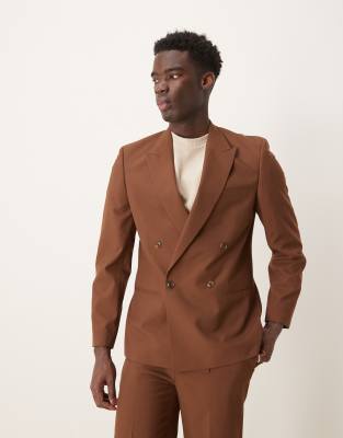 ASOS DESIGN Double Breasted Slim Suit In Brown