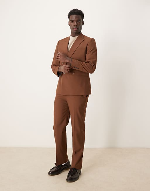 ASOS DESIGN double breasted slim suit in brown