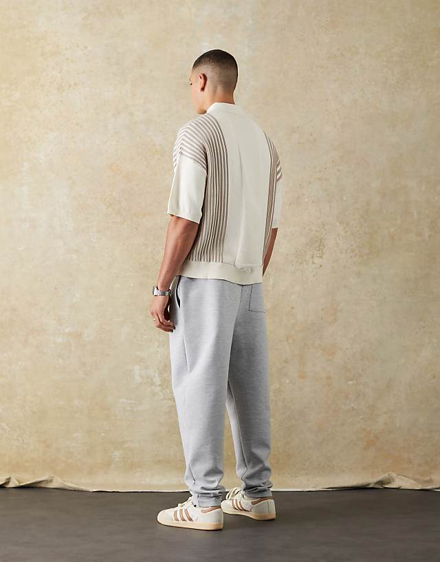 ASOS DESIGN Double Face Tapered Joggers With Pin Tucks In Grey Marl