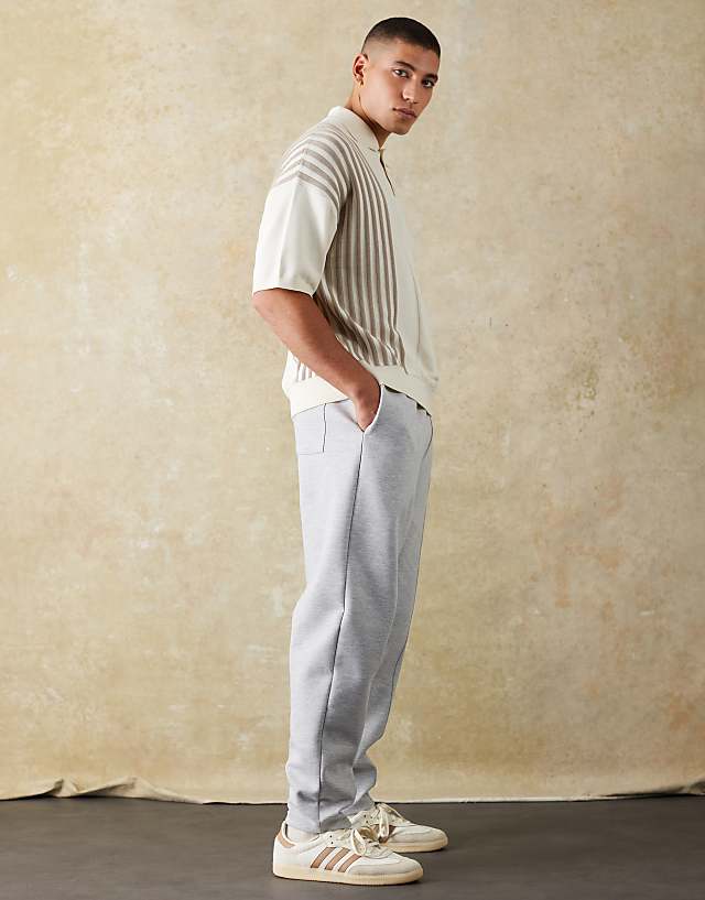 ASOS DESIGN Double Face Tapered Joggers With Pin Tucks In Grey Marl