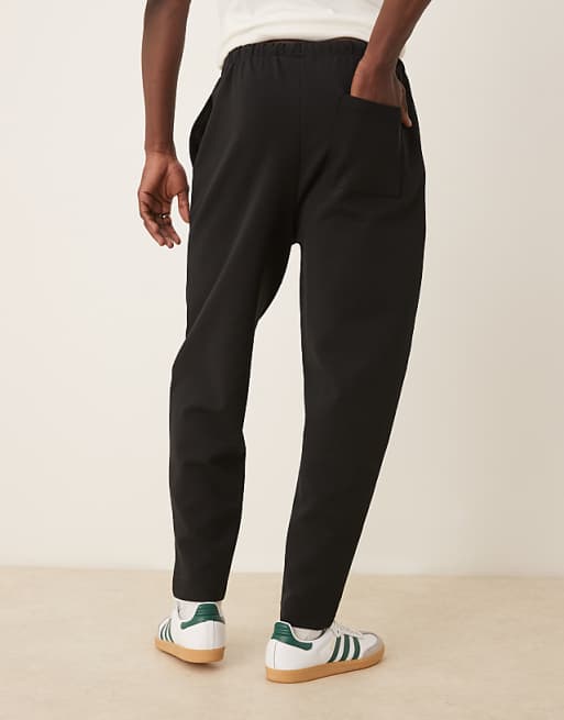 ASOS DESIGN Double Face Tapered Joggers With Pin Tucks In Black