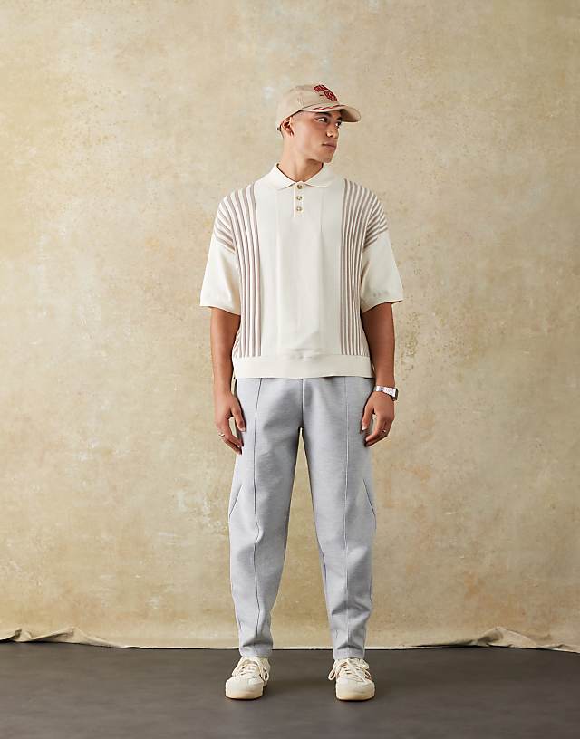 ASOS DESIGN double face tapered joggers with pin tucks in grey marl