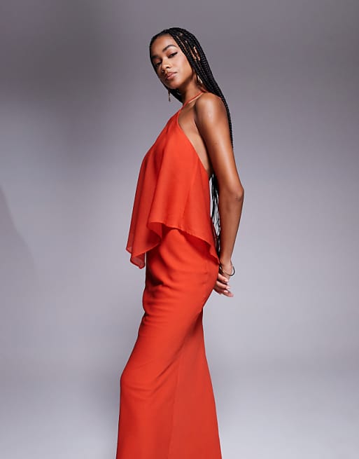 ASOS DESIGN Double Layer Halter Bias Maxi Dress In Rust