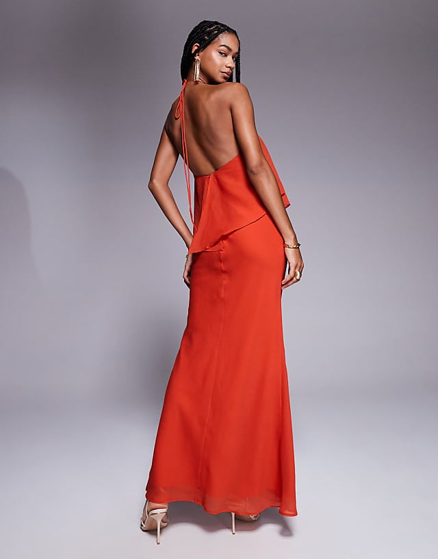 ASOS DESIGN Double Layer Halter Bias Maxi Dress In Rust