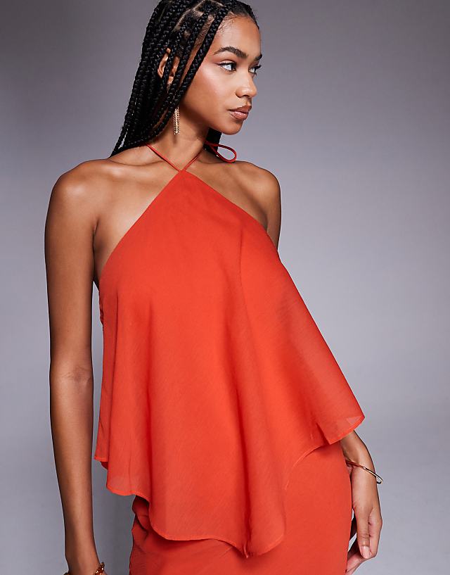 ASOS DESIGN Double Layer Halter Bias Maxi Dress In Rust