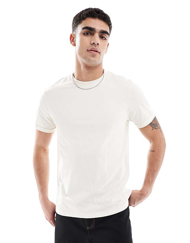 ASOS DESIGN essential crew neck t-shirt with roll sleeve in cream