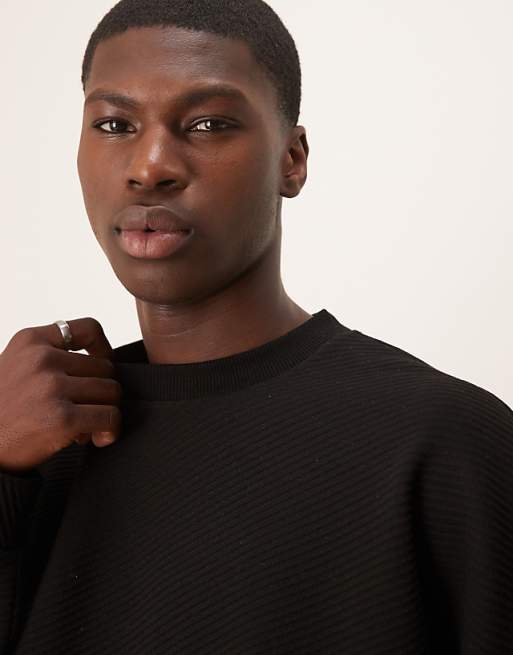 ASOS DESIGN Extreme Oversize Boxy Sweatshirt With Heavy Rib Texture In Black