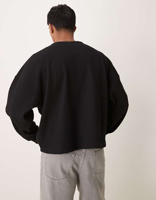 ASOS DESIGN Extreme Oversized Boxy Lightweight Jumper With Rib Texture In Black