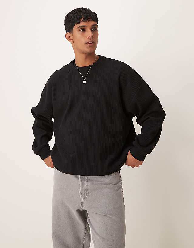 ASOS DESIGN extreme oversized boxy lightweight jumper with rib texture in black