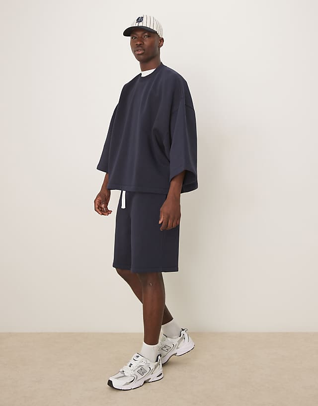 ASOS DESIGN Extreme Oversized Co-ord Short Sleeve Sweatshirt In Navy