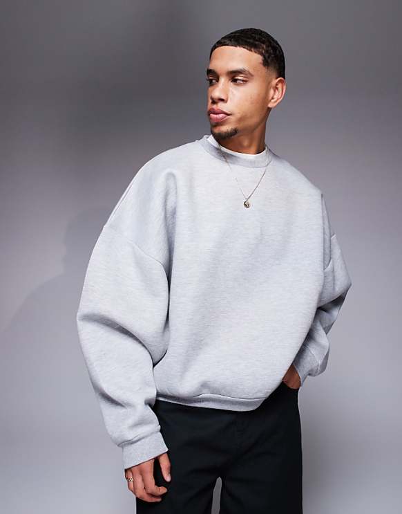 ASOS DESIGN extreme oversized heavyweight scuba sweatshirt in grey marl