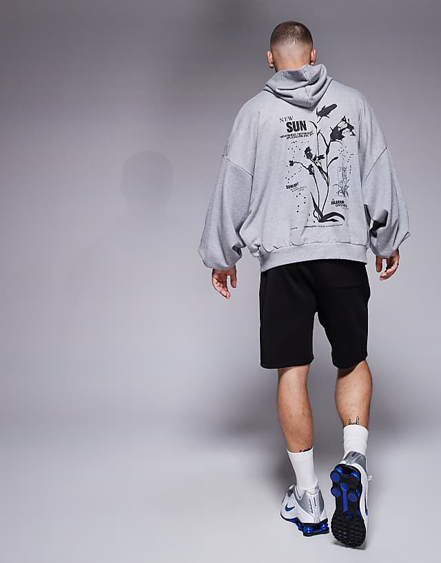 ASOS DESIGN extreme oversized sweatshirt with souvenir prints in grey marl