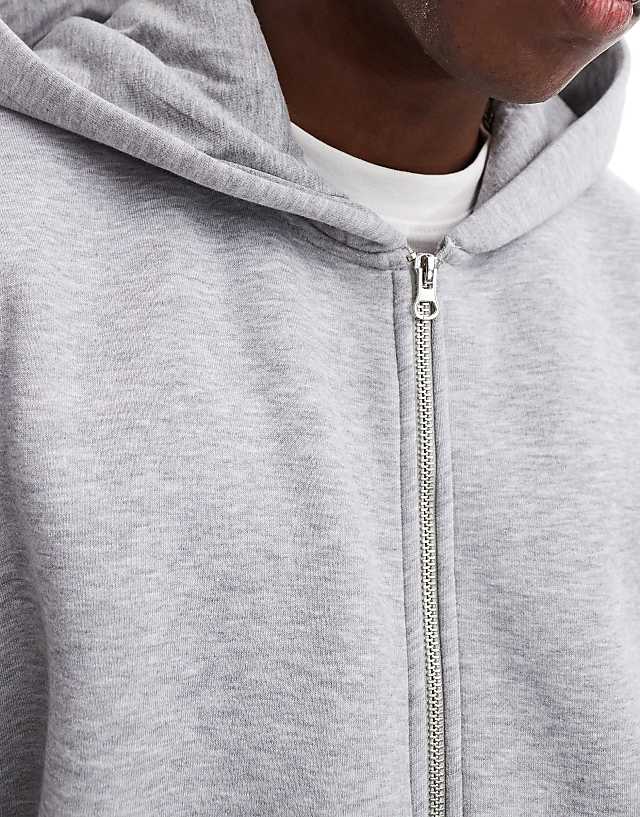 ASOS DESIGN Extreme Oversized Zip Through Hoodie In Grey Marl