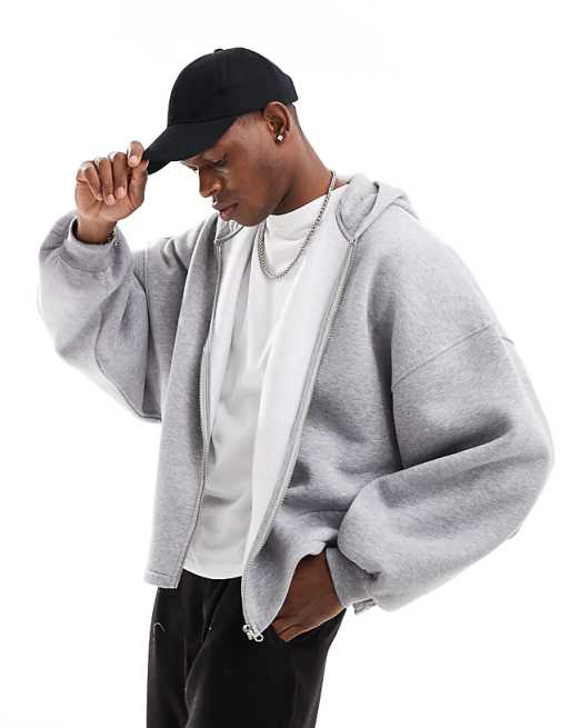 ASOS DESIGN extreme oversized zip through hoodie in grey marl