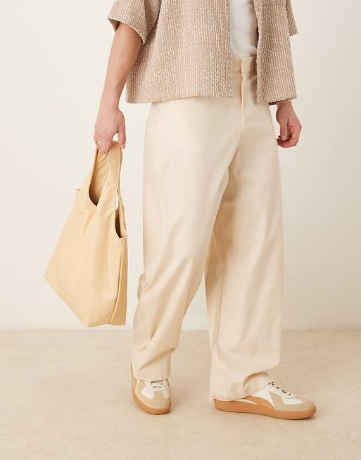 ASOS DESIGN Extreme Tapered Linen Look Trouser In Beige