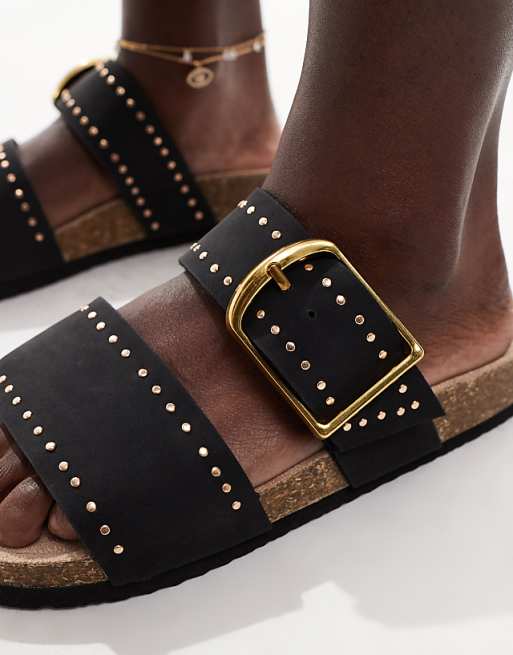 ASOS DESIGN Fallon Studded Footbed Sandals In Black