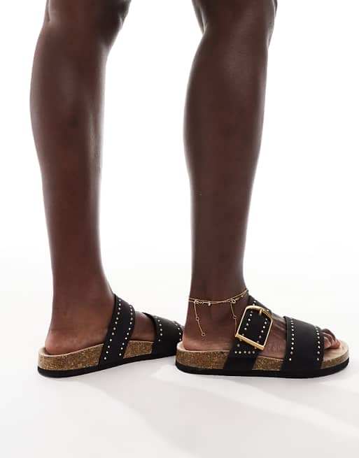 ASOS DESIGN Fallon Studded Footbed Sandals In Black