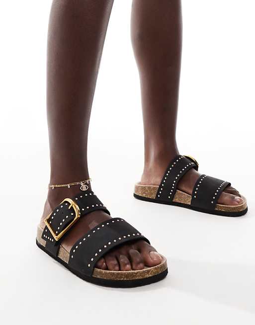 ASOS DESIGN Fallon Studded Footbed Sandals In Black