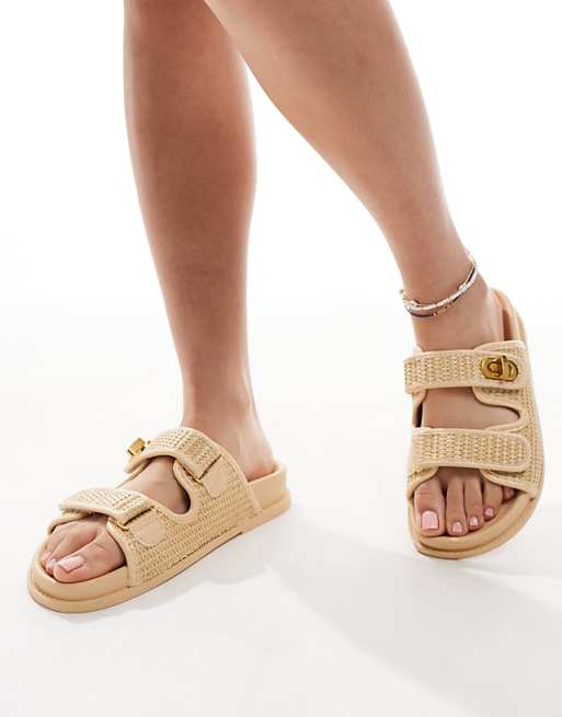 ASOS DESIGN Fawn footbed sliders with twist lock in natural