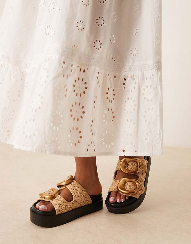 ASOS DESIGN Femi Oversized Buckle Footbed Mules In Natural