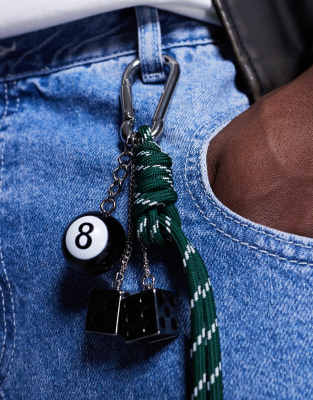 ASOS DESIGN Festival Cord Keyring Bag Charm With Dice Charms