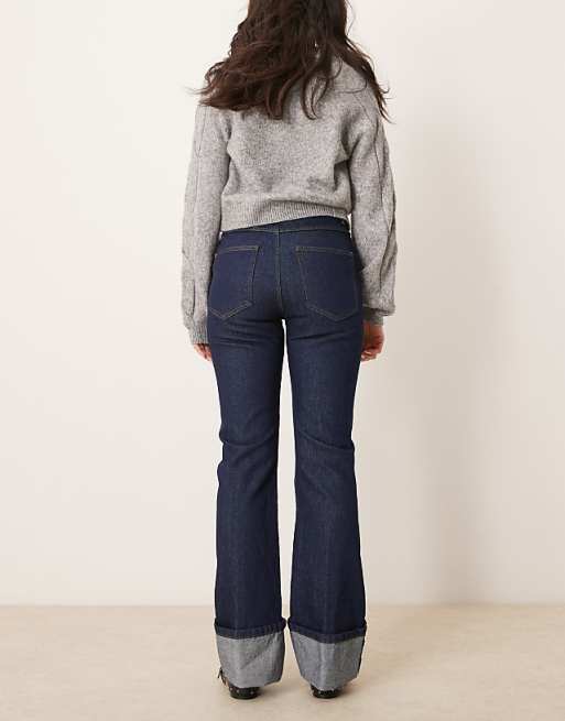 ASOS DESIGN Flared Jean With Turn Up In Indigo