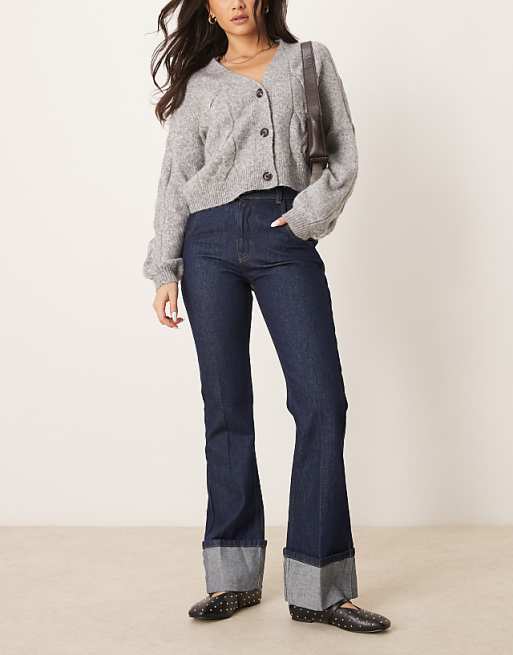 ASOS DESIGN flared jean with turn up in indigo